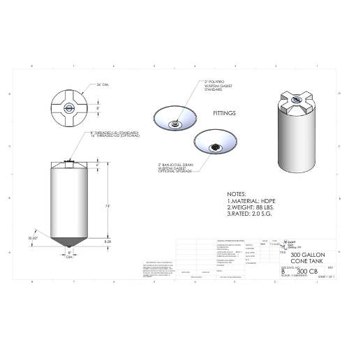 300 Gallon Custom Roto-Mold Plastic Cone Bottom Tank (MPN 300 CB)