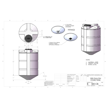 500 Gallon Custom Roto-Mold Plastic Cone Bottom Tank (MPN 500 CB)