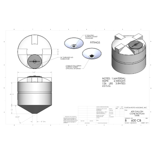 600 Gallon Custom Roto-Mold Plastic Cone Bottom Tank (MPN 600 CB)