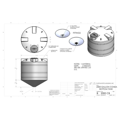 2000 Gallon Custom Roto-Mold Plastic Cone Bottom Tank (MPN 2000 CB)