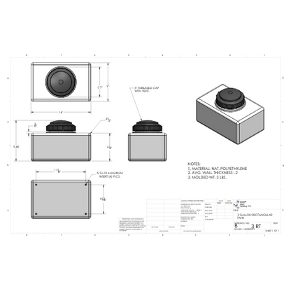 3 Gallon Custom Roto-Mold  Plastic Rectangular Utility Tank (MPN 3 RT)