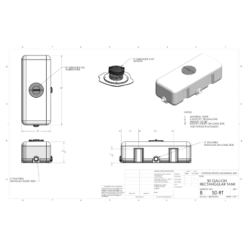 50 Gallon Custom Roto-Mold  Plastic Rectangular Utility Tank (MPN 50 RT)
