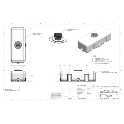 50 Gallon Custom Roto-Mold  Plastic Rectangular Utility Tank (MPN 50 RT)