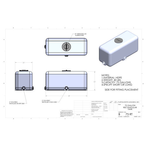 75 Gallon Custom Roto-Mold  Plastic Rectangular Utility Tank (MPN 75 RT)