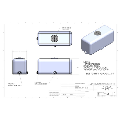 75 Gallon Custom Roto-Mold  Plastic Rectangular Utility Tank (MPN 75 RT)