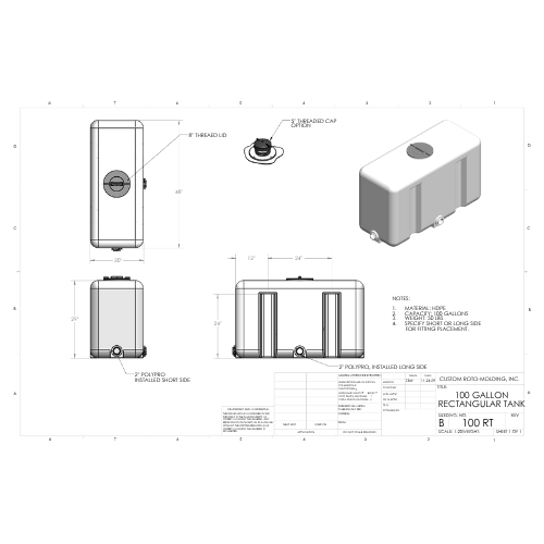 100 Gallon Custom Roto-Mold  Plastic Rectangular Utility Tank (MPN 100 RT)