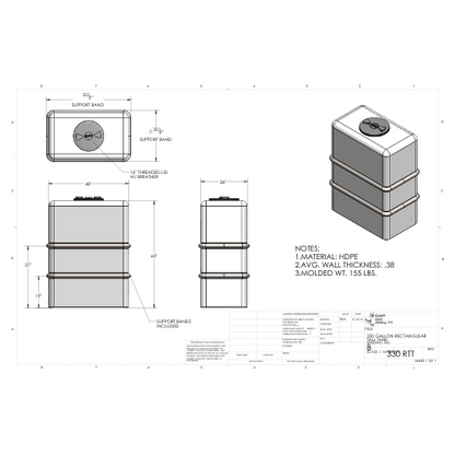 330 Gallon Custom Roto-Mold Plastic Rectangular Tall Utility Tank (MPN 330 RTT)