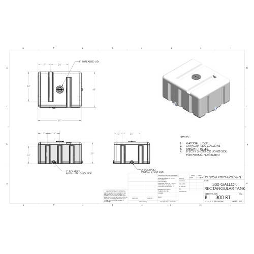 300 Gallon Custom Roto-Mold Plastic Rectangular Utility Tank (MPN 300 RT)
