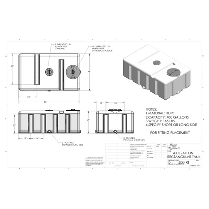 400 Gallon Custom Roto-Mold Plastic Rectangular Utility Tank (MPN 400 RT)