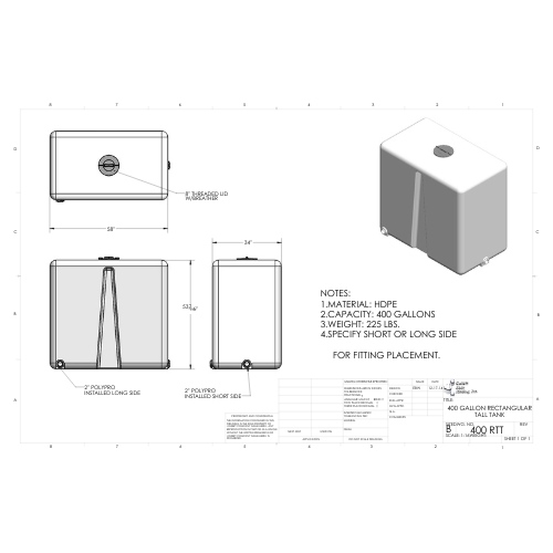 400 Gallon Custom Roto-Mold Plastic Rectangular Tall Utility Tank (MPN 400 RTT)
