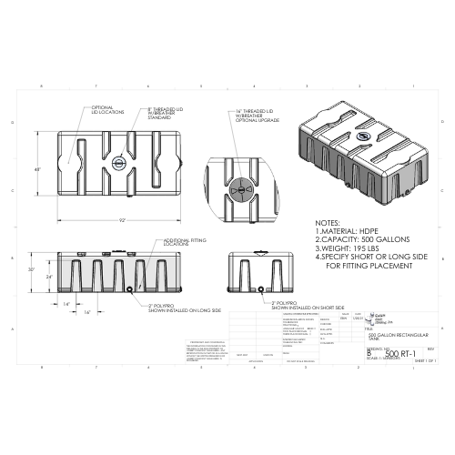 500 Gallon Custom Roto-Mold Plastic Rectangular Utility Tank (MPN 500 RT)