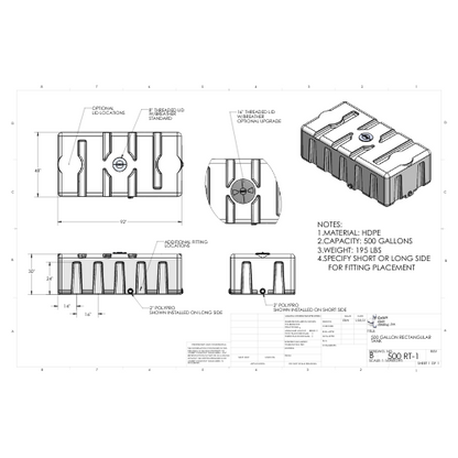 500 Gallon Custom Roto-Mold Plastic Rectangular Utility Tank (MPN 500 RT)