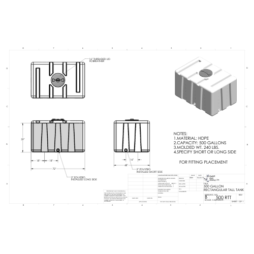 500 Gallon Custom Roto-Mold Plastic Rectangular Tall Utility Tank (MPN 500 RTT)
