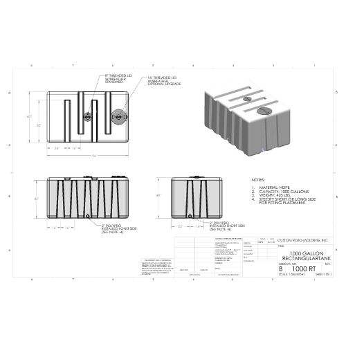 1000 Gallon Custom Roto-Mold Plastic Rectangular Utility Tank (MPN 1000 RT)