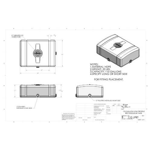110 Gallon Custom Roto-Mold  Plastic Low Profile Rectangular Utility Tank (MPN 110 LPRT)