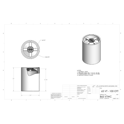 65 Gallon Custom Roto-Mold Plastic Vertical Tank w/ Lid And 100 OTT Containment (MPN 65 VTWC)