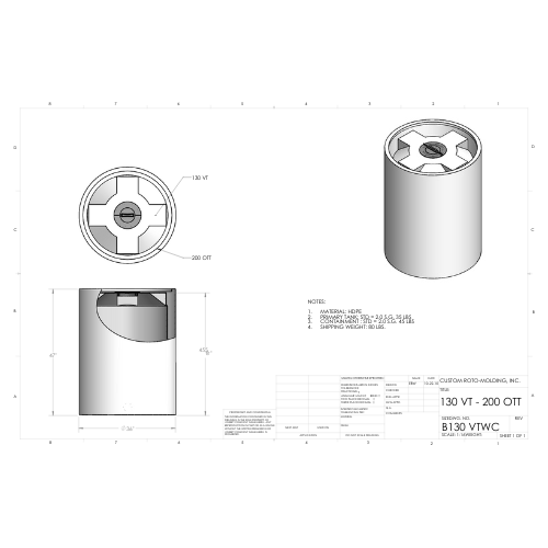 130 Gallon Custom Roto-Mold Plastic Vertical Tank w/ Lid And 200 OTT Containment (MPN 130 VTWC)