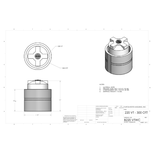 220 Gallon Custom Roto-Mold Plastic Vertical Tank w/ Lid And 300 OTT Containment (MPN 220 VTWC)
