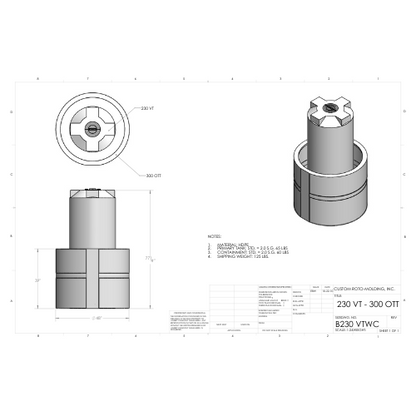 230 Gallon Custom Roto-Mold Plastic Vertical Tank w/ Lid And 300 OTT Containment (MPN 230 VTWC)