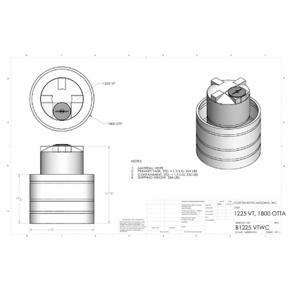 1225 Gallon Custom Roto-Mold Plastic Vertical Tank w/ Lid And 1800 OTT Containment (MPN 1225 VTWC)
