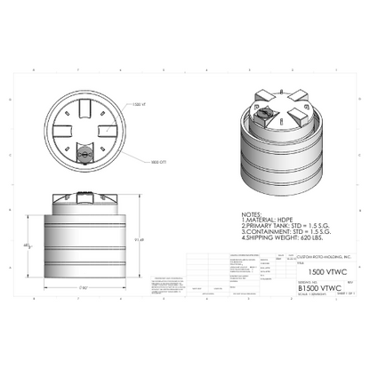 1500 Gallon Custom Roto-Mold Plastic Vertical Tank w/ Lid And 1800 OTT Containment (MPN 1500 VTWC)