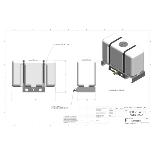 100 Gallon Custom Roto-Mold Plastic Rectangular Utility Tank W/ Skid Assembly (MPN 100 RTSA)