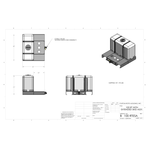 100 Gallon Custom Roto-Mold Plastic Rectangular Utility Tank W/ Extended Skid Assembly (MPN 100 RTESA)