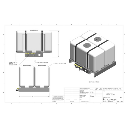 100 Gallon Custom Roto-Mold Plastic Rectangular Utility Tank X 2 W/ Skid Assembly (MPN 100 RT2SA)
