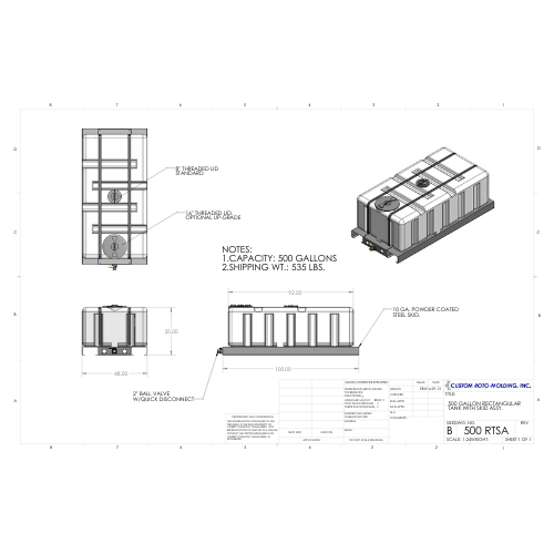 500 Gallon Custom Roto-Mold Plastic Rectangular Utility Tank W/ Skid Assembly (MPN 500 RTSA)