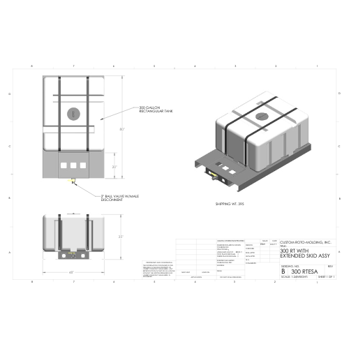 300 Gallon Custom Roto-Mold Plastic Rectangular Utility Tank W/ Extended Skid Assembly (MPN 300 RTESA)