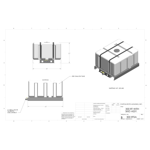 300 Gallon Custom Roto-Mold Plastic Rectangular Utility Tank W/ Skid Assembly (MPN 300 RTSA)