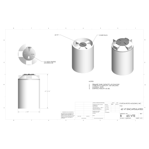 65 Gallon Custom Roto-Mold Enclosed Double Wall Vertical Tank (MPN 65 VTE)