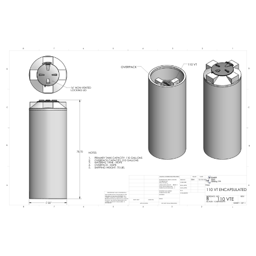 110 Gallon Custom Roto-Mold Enclosed Double Wall Vertical Tank (MPN 110 VTE)
