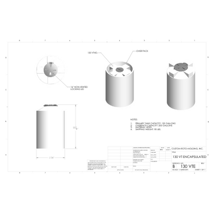 130 Gallon Custom Roto-Mold Enclosed Double Wall Vertical Tank (MPN 130 VTE)