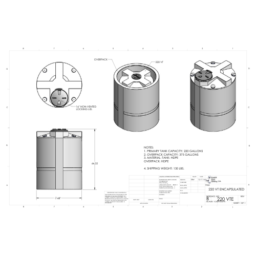 220 Gallon Custom Roto-Mold Enclosed Double Wall Vertical Tank (MPN 220 VTE)