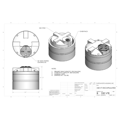 330 Gallon Custom Roto-Mold Enclosed Double Wall Vertical Tank (MPN 330 VTE)