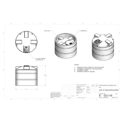 525 Gallon Custom Roto-Mold Enclosed Double Wall Vertical Tank (MPN 525 VTE)