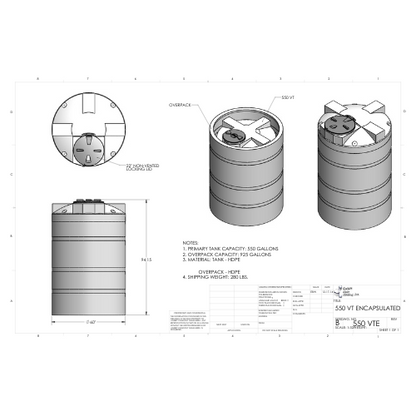 550 Gallon Custom Roto-Mold Enclosed Double Wall Vertical Tank (MPN 550 VTE)