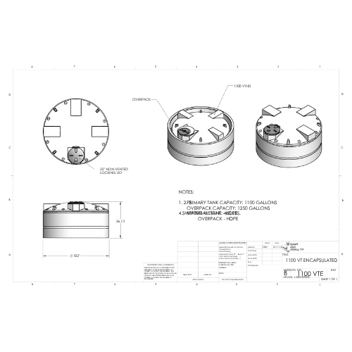 1100 Gallon Custom Roto-Mold Enclosed Double Wall Vertical Tank (MPN 1100 VTE)