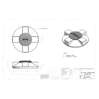 36 inch Custom Roto-Mold Open Top Tank Lid (MPN: 36 OTTL)