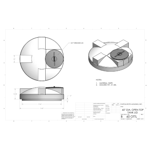 60 inch Custom Roto-Mold Open Top Tank Lid (MPN: 60 OTTL)
