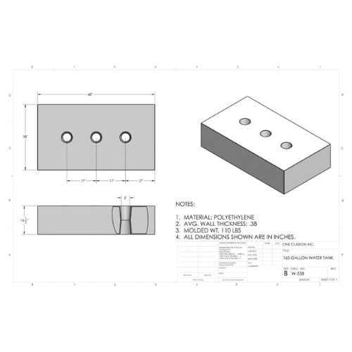 165 Gallon Custom Roto-Mold Marine Water Tank (MPN: MW-538)