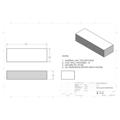 90 Gallon Custom Roto-Mold Marine Water Tank (MPN: MW-539)