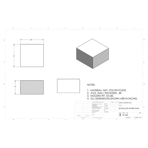 80 Gallon Custom Roto-Mold Marine Water Tank (MPN: MW-540)