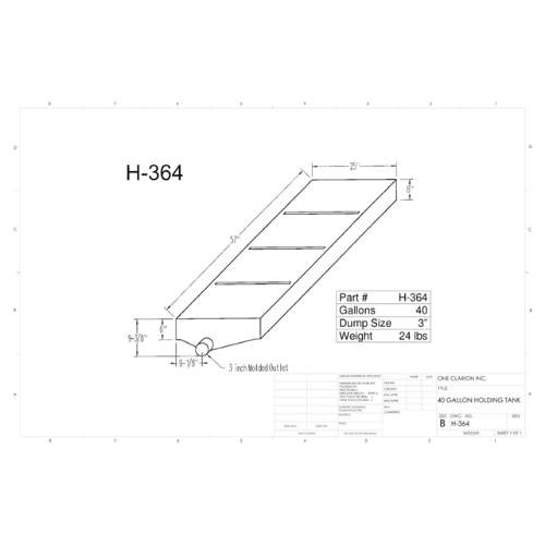 40 Gallon Custom Roto-Mold RV Holding Tank (MPN: H-364)