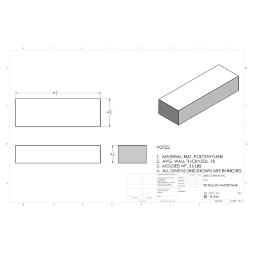 95 Gallon Custom Roto-Mold Marine Water Tank (MPN: MW-544)