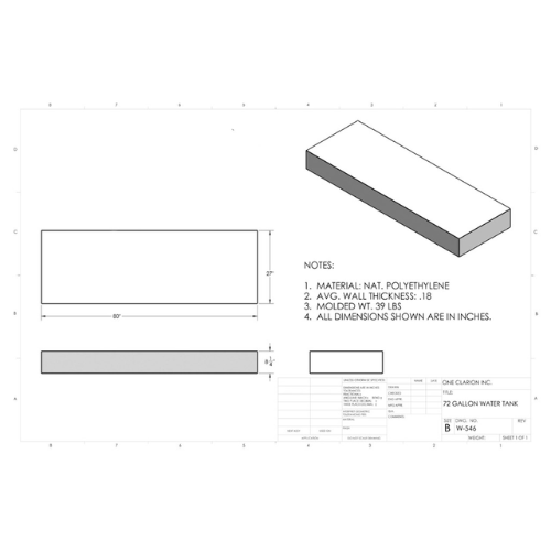 72 Gallon Custom Roto-Mold Marine Water Tank (MPN: MW-546)