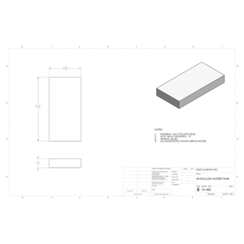 44 Gallon Custom Roto-Mold Marine Water Tank (MPN: MW-485)