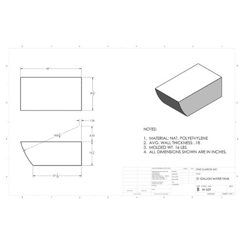31 Gallon Custom Roto-Mold Marine Water Tank (MPN: MW-529)
