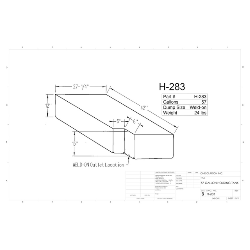 57 Gallon Custom Roto-Mold RV Holding Tank (MPN: H-283 [OR])
